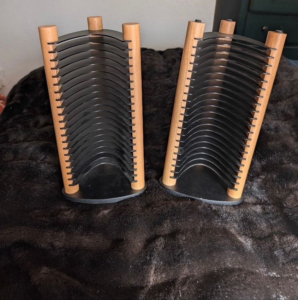 Vintage Atlantic 20 CD Stackable Tower Rack Holder Organizer 14” Wood Black X 2
